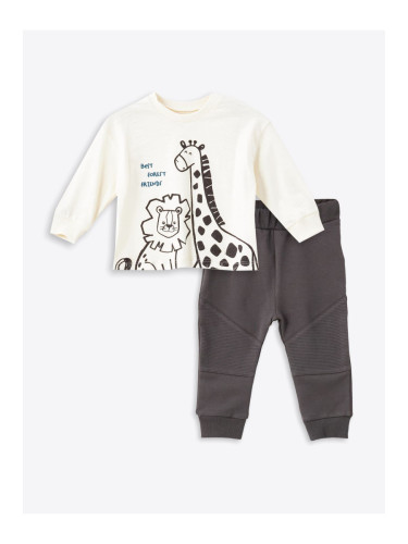 LC Waikiki Crew Neck Long Sleeve Printed Baby Boy T-Shirt and Tracksuit Bottoms 2-piece Set