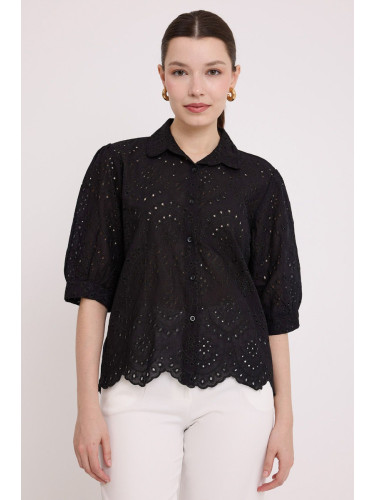 Bigdart Women's Black Scalloped Short Sleeve Shirt 20241