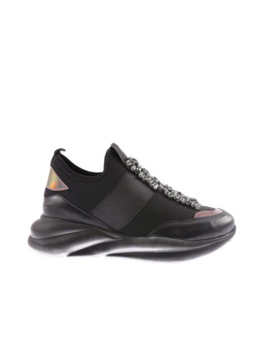 DGN 222-23y Women's Strech Detailed Crystal Stone Sneakers Shoes Black