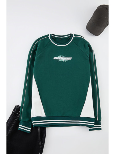 Trendyol Emerald Green Oversize/Wide Cut Printed College Sweatshirt