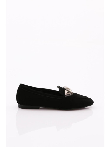 DGN 5001-23y Women's Silver Stone Ballerina Ballerina with Metal Buckle Black Velvet