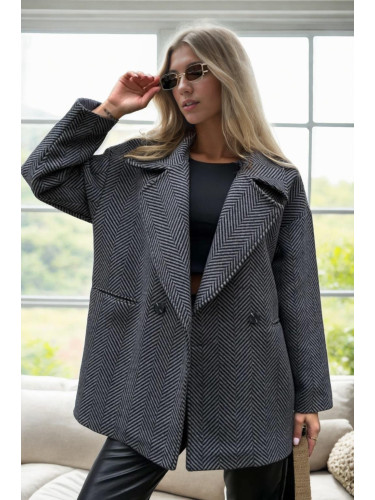 50406 Dewberry Herringbone Oversize Women Coat-ANTHRACITE