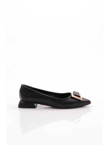 DGN 2802-23y Womens Pointed Toe Flats with Metal Square Buckles.