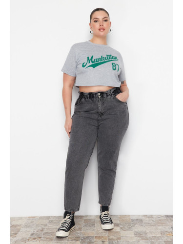 Trendyol Curve Gray High Waist Elastic Waist Mom Jeans