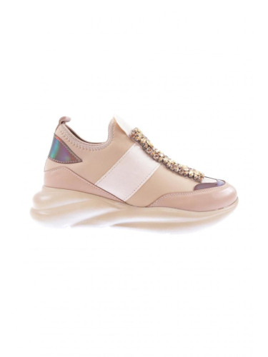 DGN 222-23y Women's Strech Detailed Crystal Stone Sneakers Shoes Nude