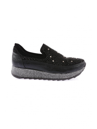 DGN -05-23y Women's Thick Sole Crystal Stone Sneakers Shoes Black