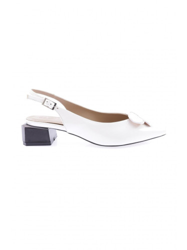 DGN 1361 Women's Pointed Toe Buckle Open Back Low Heel Shoes White