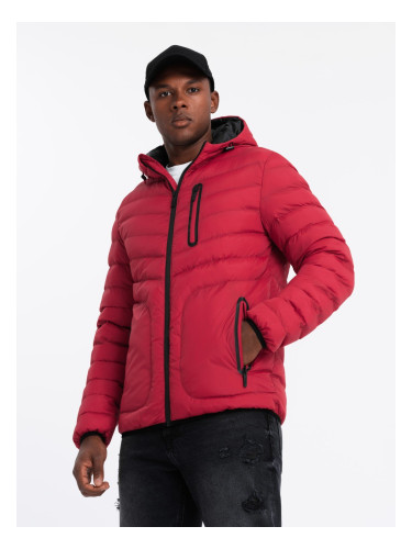 Ombre Men's quilted sports jacket with contrasting zipper - red