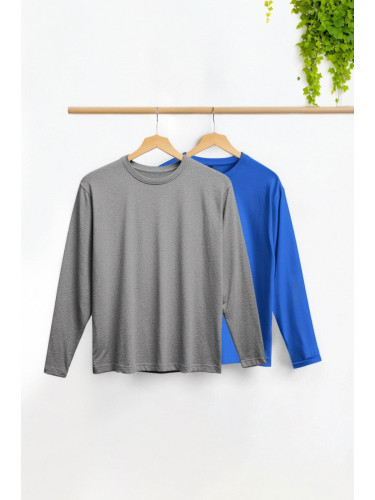 Trendyol Indigo-Grey Slim Fit Crew Neck Plus Size 2-Pack T-shirt