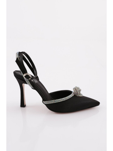 DGN 7707 Women's Pointed Toe Toe Decollete Silver Stone Detailed Open Sides Ankle Straps Heel Heel Moon.