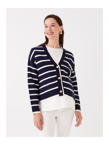 LC Waikiki V-Neck Striped Long Sleeve Maternity Knitwear Cardigan