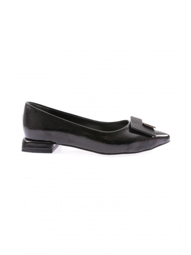 DGN 2801-23y Women's Pointed Toe Square Buckle Ballerinas Black Patent Leather