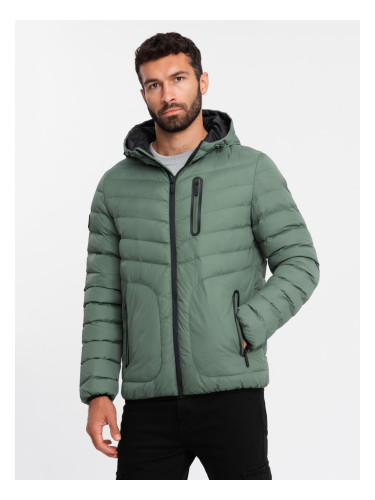 Ombre Men's sports quilted jacket with contrasting zipper - khaki