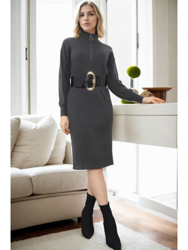 92522 Dewberry Long Knit Women Dress (Belt Not Included)-ANTHRACITE