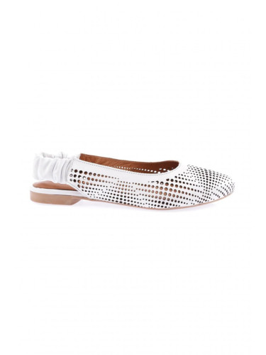 DGN 304-23y Women's Laser Printed Open Back Elastic Zenne Flats White Genuine Leather