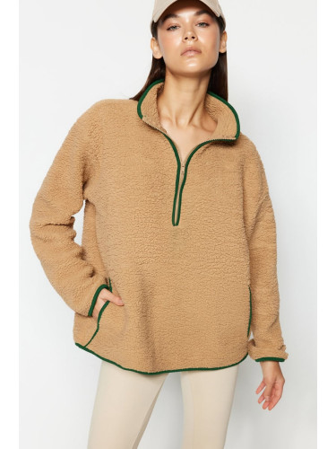 Trendyol Camel Plush Knitted Sports Sweatshirt