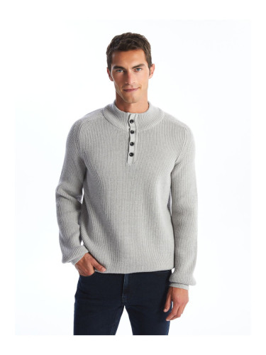 LC Waikiki Men's Buttoned High Neck Long Sleeve Knitwear Sweater