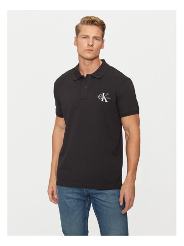 Calvin Klein Jeans Тениска с яка и копчета Monologo J30J325664 Черен Regular Fit