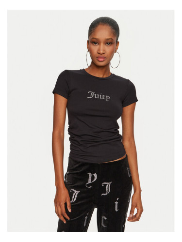 Juicy Couture Тишърт Dot Ruched JCWCT24311 Черен Slim Fit