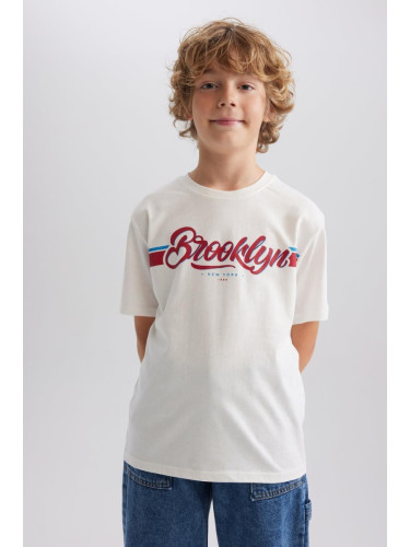 DEFACTO Boy's Crew Neck Printed Short Sleeve T-Shirt