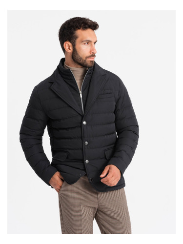 Ombre Men's quilted jacket with jacket cut - black