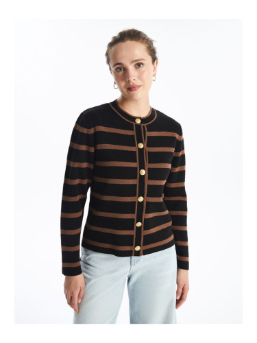 LC Waikiki Crew Neck Striped Long Sleeve Women's Knitwear Cardigan