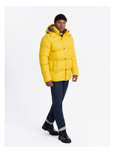 Ombre Men's puffer jacket with check lining - yellow