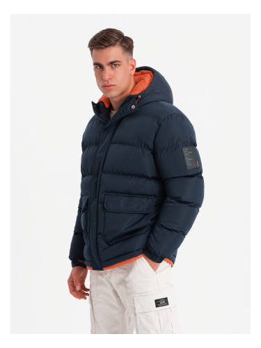 Ombre Warm men's sports jacket with double hood - navy blue