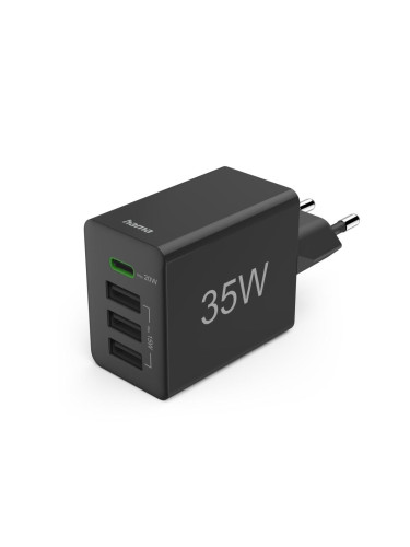 HAMA Мини Зарядно 35 W, 1x USB-C PD, 3x USB-A, Черно