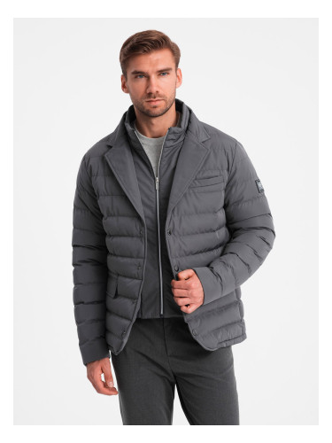 Ombre Men's quilted jacket with jacket cut - graphite