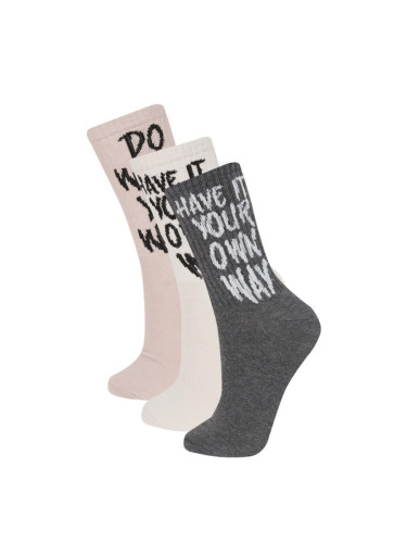 DEFACTO Women's 3-Piece Cotton Long Socks