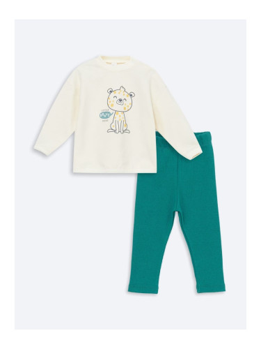 LC Waikiki Crew Neck Long Sleeve Printed Baby Boy T-Shirt and Trousers 2-Pack