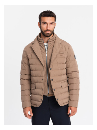 Ombre Men's quilted jacket with jacket cut - beige