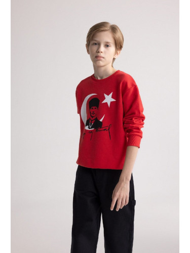 DEFACTO Boy October 29 Republic Day Crew Neck Atatürk Printed Red Sweatshirt