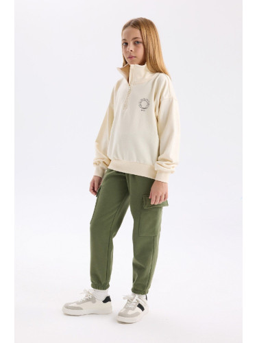 DEFACTO Girls Cargo Pocket Elastic Waist Leg Jogger Sweatpants