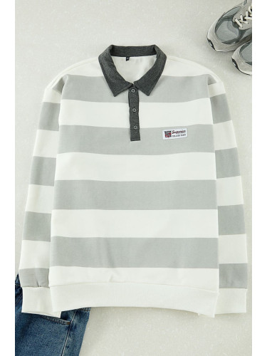 Trendyol Plus Size Ecru Regular/Normal Cut Polar Fleece Inside Cotton Striped Sweatshirt