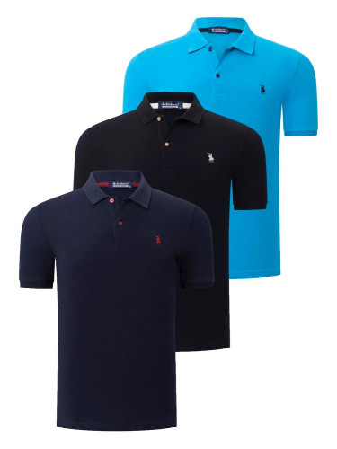 TRIPLE SET T8561 DEWBERRY MEN'S T-SHIRT-BLACK-NAVY-BLUE