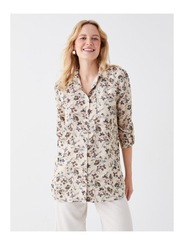 LC Waikiki Women's Shirt Collar Floral Long Sleeve Tunic