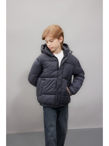 DEFACTO Boy's Water Repellent Hooded Zippered Snap Closure Pocket Coat