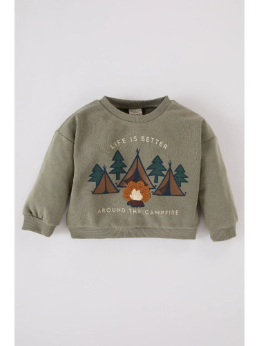 DEFACTO Baby Boy Crew Neck Nature Printed Soft Furry Sweatshirt