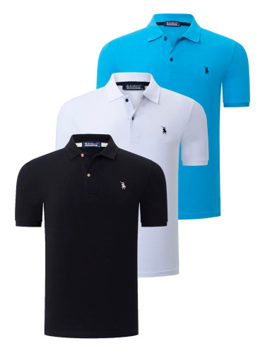 TRIPLE SET T8561 DEWBERRY MEN'S T-SHIRT-BLACK-WHITE-BLUE