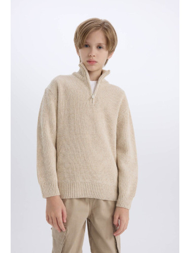 DEFACTO Boy's Zipper Stand Collar Knitwear Sweater