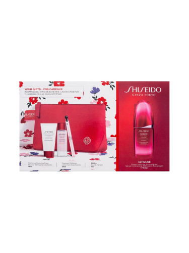 Shiseido Ultimune Power Infusing Concentrate Подаръчен комплект серум за лице Ultimune Power Infusing Concentrate 50 ml + почистваща пяна Clarifying Cleansing Foam 30 ml + тоник за лице Treatment Softener 30 ml + EDP 4 ml + козметична чантичка