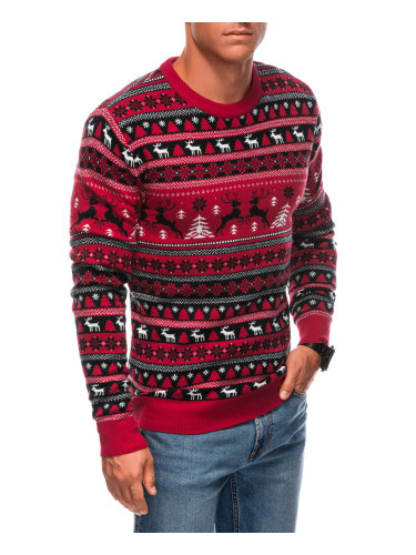 Edoti Men's red Christmas jumper with Norwegian patterns - red