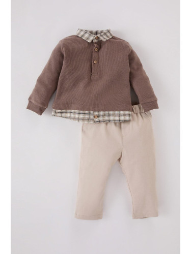 DEFACTO Baby Boy 2-Piece Set Shirt Collar Buttoned Thessaloniki Fabric Top Waist Elastic Bottom