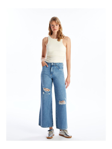 LC Waikiki Wideleg Ripped Detailed Women's Jean Trousers