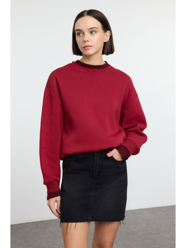 Trendyol Claret Red Thick Fleece Inside Knitwear Collar and Sleeve Detailed Knitted Sweatshirt