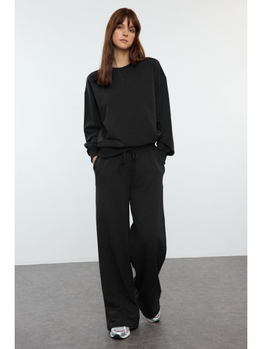 Trendyol Black Relaxed/Comfortable Fit Wide Leg/Wide Leg Knitted Sweatshirt/Bottom Tracksuit Set