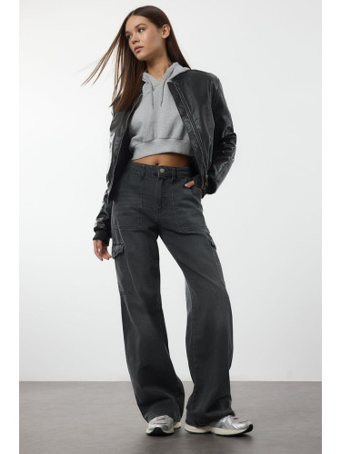 Trendyol Anthracite High Waist Wide Leg Jeans