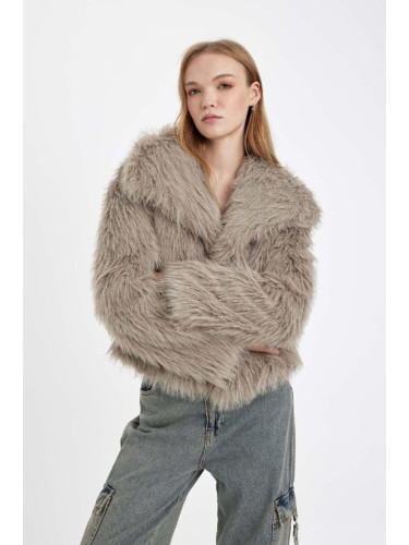 DEFACTO Relax Fit Jacket Collar Snap-Fur Coat